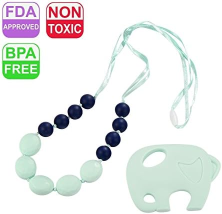 Teether Silicone Teething Necklace Teething Toys for Baby Gift Set Baby Shower Gift (C)
