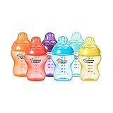 Tommee Tippee Closer to Nature Fiesta Baby Feeding Bottles, Anti-Colic, Slow Flow, BPA-Free - 9 Ounces, Multi-colored, 6 Pack