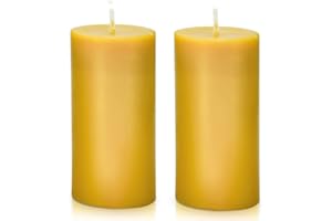 DEYBBY Natural Beeswax Pillar Candle, Smokeless Dripless Pure Beeswax Candle Set with Natural Scent for Room Decoration Prayer Party, Long Lasting Burn Time, 2X 4 inch (2 Pack),Brown Raw