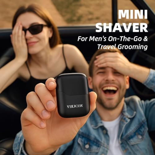VIKICON® Foil Shavers for Men: 2 IN 1 Portable Electric Razor for Face &Beard Close Shaving w/Dual Floating Blade - Mini Razor for Travel & Home Use - IPX7 Waterproof USB-C Fast Rechargeable - Black