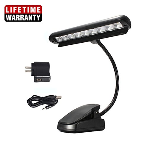 Vshiny Clip on Music Light Stand 9 LED Orchestra Lamp Adjustable Neck No Flicker, Fully Adjustable For Book Reading, Mixing Table, DJ, Craft Work, Travel and More (Powered by AA Batteries, AC Adapter