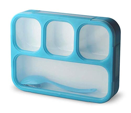 Leakproof Bento Lunch Box With 4 Compartments | Best Food Prep & Meal Planning Container For Kids And Adults | BPA Free & FDA Approved | Microwave, Dishwasher and Freezer Safe By PlusPoint (Blue)
