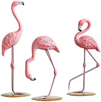 DDMARK 3Pcs Resin Pink Flamingoes Statue Figurine Collectible Decoration Gift Set