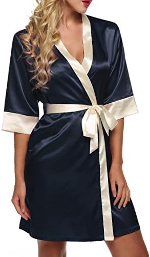 HUFCOR Women's Elegant Charming Short Kimono Robe with Bordure Trim