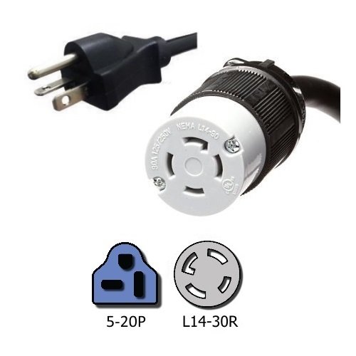 NEMA 5-20P to L14-30R Plug Adapter - 1 Foot, 20A/125V, 12 AWG - Iron Box # IBX-5184-01