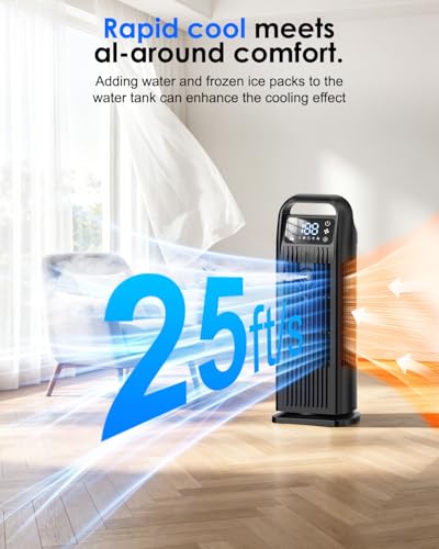 6 in 1 Portable Air Conditioner, Silent Air Conditioning with Air Cooler, 1200 ml, Oscillation 120°, Timer 1-12H, 4 Speeds, Touch Controls and Remote Control (Night Black)