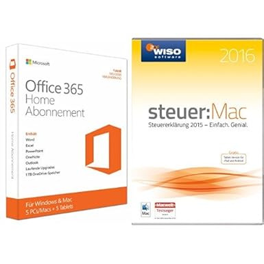 Microsoft Office 365 Home - 5PCs/MACs - 1 Jahresabonnement - multilingual (Product Key Card ohne Datenträger) + WISO steuer:M