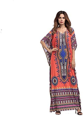 Melory 2018 Newest Arrival Women's Sexy V Neck Ethnic/Aztec Print Kaftan Maxi Dress Beach Dress Long Cover Up