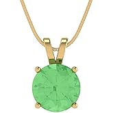 Clara Pucci 2.5 cttw Green Simulated Diamond Yellow Gold-Plated Silver Necklace and Pendant for Women (16" Box Chain,Round Cut,9mm)