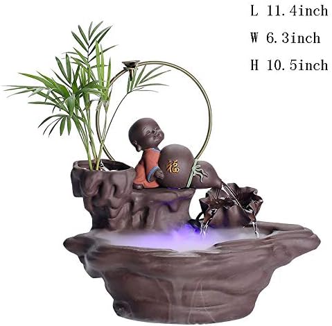 Tabletop fountain,Tabletop zen fountain Little monk water decoration Inverted incense furnace buddha Living room fountain Zen desktop decoration Household decorations Business gifts-B 11.4inch
