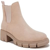 Women's Lug Sole Ankle Boots Casual Chunky Platform Boots Elastic Block Heels Combat Chelsea Booties