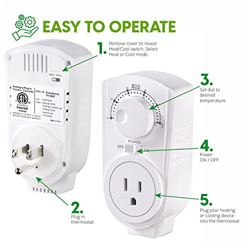 EconoHome Adjustable Thermostat Universal Plugin Heating & Cooling
