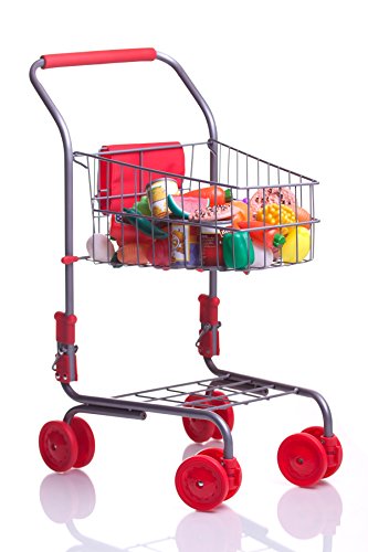 MMP Living Pretend Play Shopping Cart w/ 51 Pcs of Grocery Food, Red