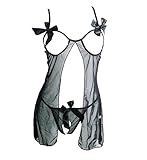 Eternatastic Women Mesh Cupless Babydoll Sleepwear Lingerie Set Thong Black XXL