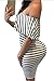 Pretid Women Sexy Off Shoulder Floral Stripe Ruffles Slim Bodycon Midi Dress