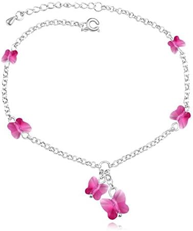 Women Fashion Anklets Link Anklet Bracelets Girl Alloy Plated Purple Fuchsia Butterfly Dream