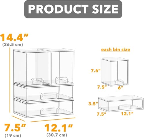 Bottle Storage Organizer Baby, Acrylic Bottles Station Organizer Container, Stackable Clear Drawers for Countertop, Vanity, Bathroom, Cabinet, Pantry Organization (4 Pack)