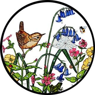 Winged Heart Decorative Hand Printed Stained Glass Window Sun Catcher/Roundel in a Wren and Bluebells Design