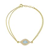 Bling Jewelry Gold Plated 925 Silve rEnamel Evil Eye Bracelet with CZ