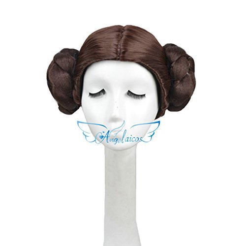 Angelaicos Womens Prestyled Buns Cosplay Party Costume Hair Full Wig Short Dark Brown by Angelaicos