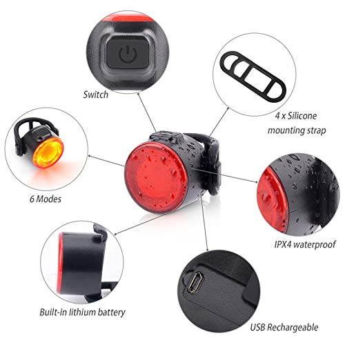 Bike Lights, USB Bike Lights Rechargeable 2 Pack, IPX4 Waterproof and 6