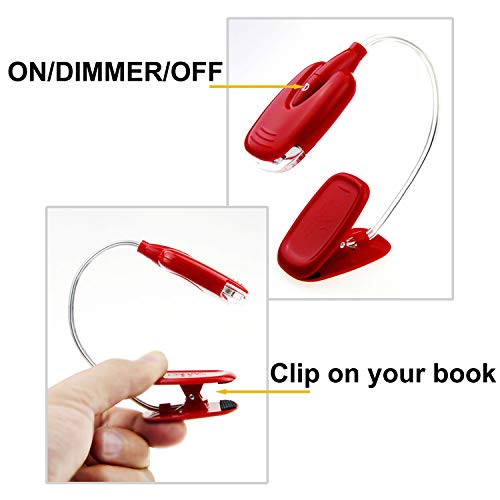HONWELL Book Light Clip on Reading Light 3 Pack Portable LED Light with 360° Flexible and 2 Brightness Book Light for Reader Kids
