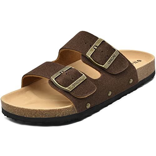 416hlMuDTLL Oncai Damen Pantolette Bequeme Hausschuhe Mit Kork-Fußbett Suede, Braun, 37 Eu