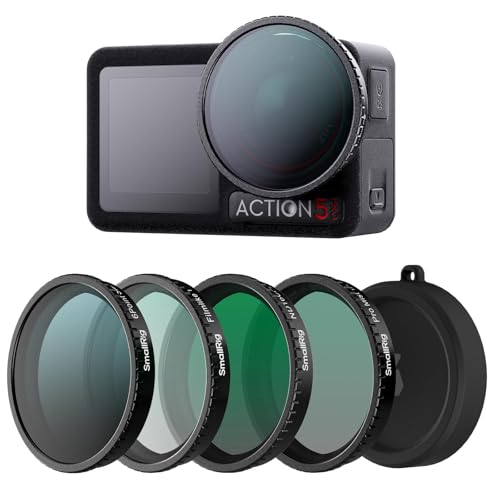 SMALLRIG Kit de Filtros para DJI Osmo Action 5 Pro/4 - Set 5 en 1 (Niebla Negra 1/4, ND16/CPL, Estrella, Simulador de Película) con Funda de Silicona, Montaje Snap-On, Vidrio de Alúmina - 5412
