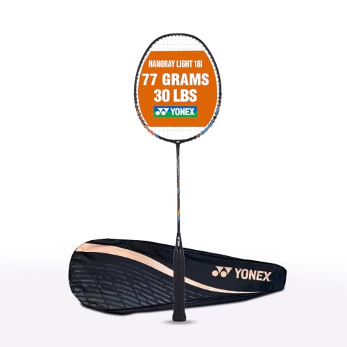 Yonex Nanoray Light 18i Graphite Badminton Racquet with Free Full Cover (77 Grams, 30 lbs Tension, Black)