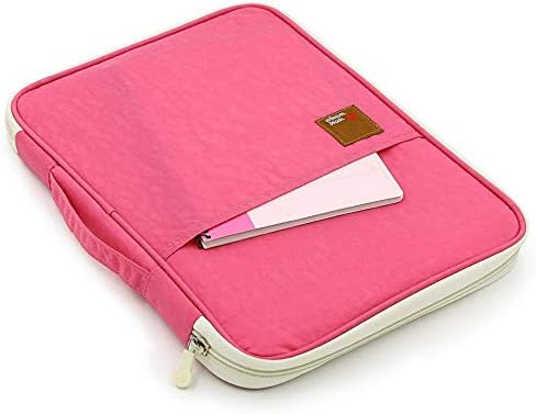 SCTD A4 Document Bags Portfolio Padfolio Organizer-Multi-Functional Waterproof Travel File Folder Case Zippered Note Pouch for Pads, Planners,Files, Notebooks, Pens, Documents (Pink)