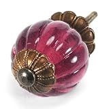 Lt. Berry Glass Cabinet Knobs, Kitchen Drawer Pulls & Handle Set/2pc ~ K169FF Vintage Style Pumpkin Shaped Glass Knobs with Florentine Hardware, for Dresser, Drawers, Cabinets & Vanity.