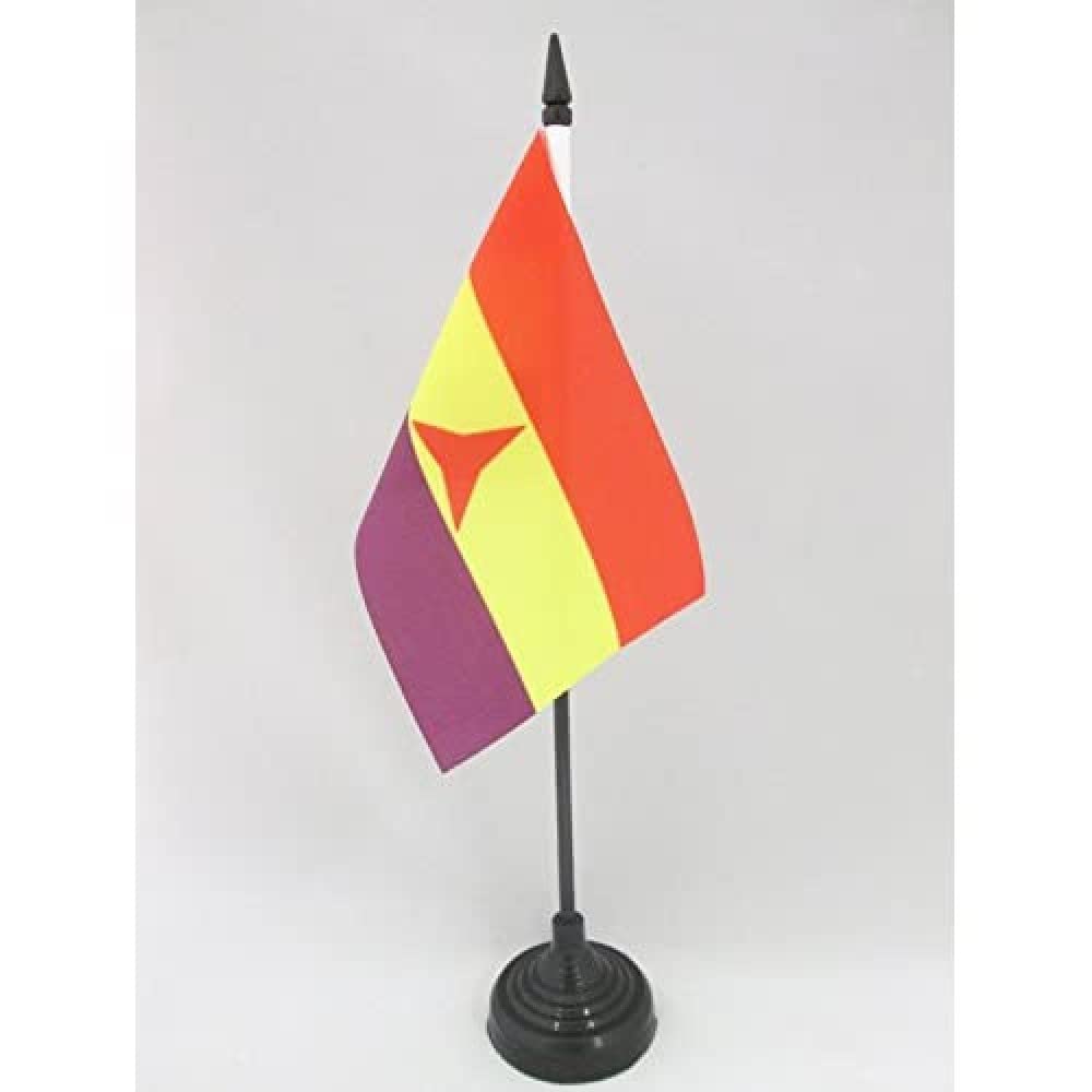 AZ FLAG - International Brigades Spanish Republic Table Flag 4'' x 6'' - Spain Republican Office Mini Banner 100% Polyester 15 x 10 cm - Mini Desk Flag with 10'' Pole and Black Plastic Base