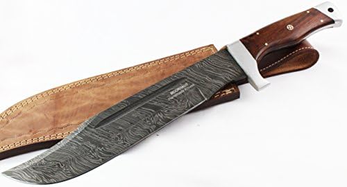 Moorhaus Damascus Steel Bowie Knife with Leather Sheath