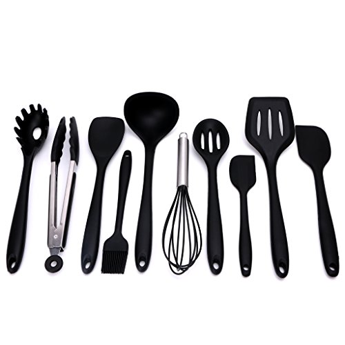 10Pcs Heat Resitant Non-stick Silicone Kitchen Utensils Set Cooking Bake Tool (Black)