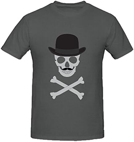 Skull with Mustache Men T Shirts Graphic Round Neck Grey Screen Printed