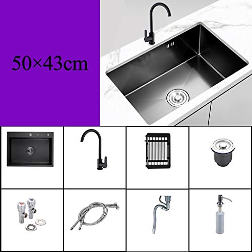 JYHW Schwarz Nano Kitchen Sink 304 Edelstahl-Wannen-Handgemachte Verdickte Unterbauwaschtisch 50 Zu Erhöhen × 43cm – Bild 3