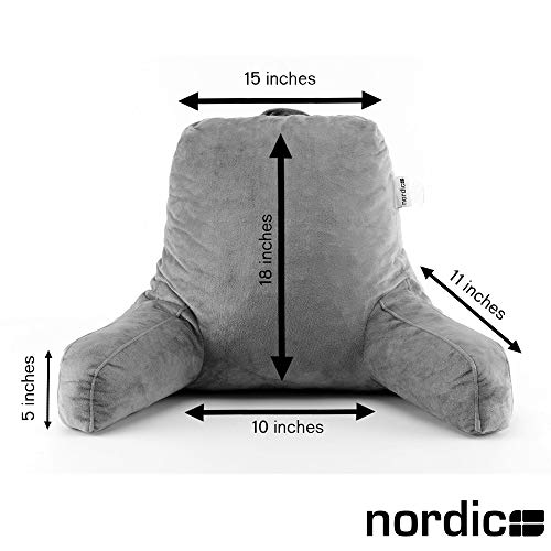 DailyNordic Nordic Large Plush Reading Pillow - Great for Adults, Teens, and Kids - Shredded Foam Bedrest Pillow with Armrests-TV, Pregnancy Lumbar & Head Neck Coccyx Relax Lower Back Support Cushion - Thumbnail 2