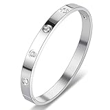 Yeemer Stainless Steel Love Bracelet Bangles with Diamonds Crystals for Mom,Girls Gold Silver Rose gold Colors (6.7 Inch(17cm) Silver color)