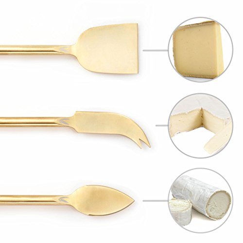 image for Almara Range Cheese Knife Set - Three Piece Gold Finish - Beautiful De
