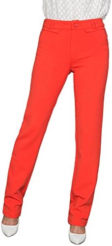 yisqzjzj Fascinating Women's Slim Straight Leg Stretch Casual Pants Orange RedXX-Large