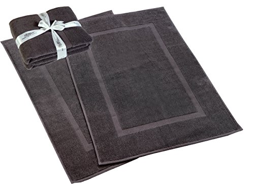 HILLFAIR 900 GSM-Hotel-Spa Tub-Shower Bath Mat Floor Mat - (2 Pack, Grey, 21 Inch by 34 Inch) - 100% Ringspun Cotton Bath Mat/Bath Rugs,Machine Washable Cotton Bath Mats - Terry Bath Mats/Rugs