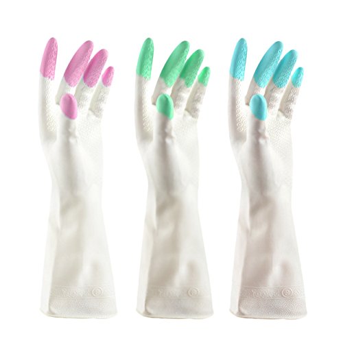 Set of 3 Heavy-duty Latex-free Natural Rubber Cleaning Gloves Reusable Household Multipurpose Wash Gloves
