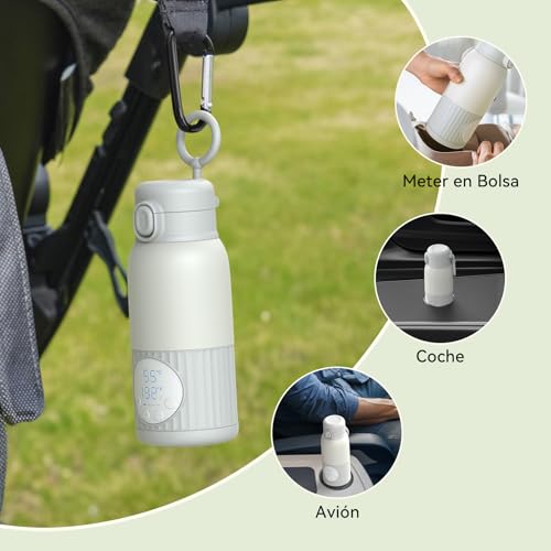 APZOKI Portable Baby Bottle Warmer 380ml Battery for Breast Milk Water 10000mAh Fast Heating Precise Temperature Control 100W Long Battery Life (Grey Green)