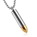 HZMAN Lord's Prayer Stainless Steel Cross Bullet Cremation Jewelry Keepsake Ash Urn Necklace (Silver Gold)