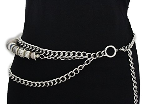 TFJ Women Fashion Belt Side Hip Waist Big Beads Chunky Metal Chain Links Silver S M L