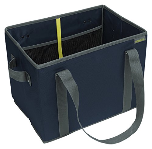 meori NEW Foldable Collapsible Reusable Market Basket Tote Bag with Handles for Grocery Shopping, Picnic, Road Trip, Errands in Marine Blue (Dimensions: 14.6 x 11 x 10.25 inches open)