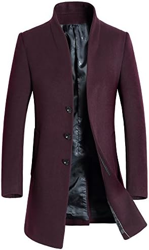 Yeexue Men's Wool Classic French Front Business Coat Fashion Slim Fit Long Jacket (Claret, L)