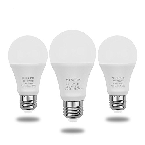 Dusk to Dawn LED Bulb, MINGER 5W A19 Lights Bulb with Auto on/off, 450lumen 40 Watt Equivalent, Perfect for Indoor / Outdoor, Medium Screw Base, Soft White (3-Pack)