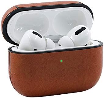 EZICOK AirPods Pro Leather Case with Strap, Portable Protective Shockproof Case Cover for Apple AirPods Pro 2019 with Keychain Hook - Brown