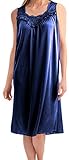 EZI Women's Faux Silk and Lace Sleeveless Nightgown